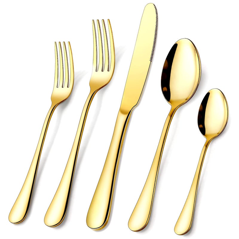 OGORI Gold Silverware Set, OGORI 40-Piece Food Grade Stainless Steel Gold Flatware Set, Kitchen Utensil Set Service for 8, Mirror Polished Tableware Cutlery Set for Home and Restaurant, Dishwasher Safe - Image 1